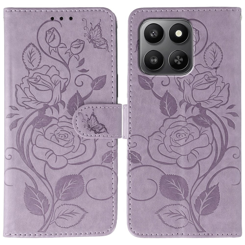 Case For Honor 400 Smart 5G  /  400 Smart  /  X7d 4G  /  X7d 5G Wallet Stand Imprinted Rose Butterfly PU Leather Phone Cover