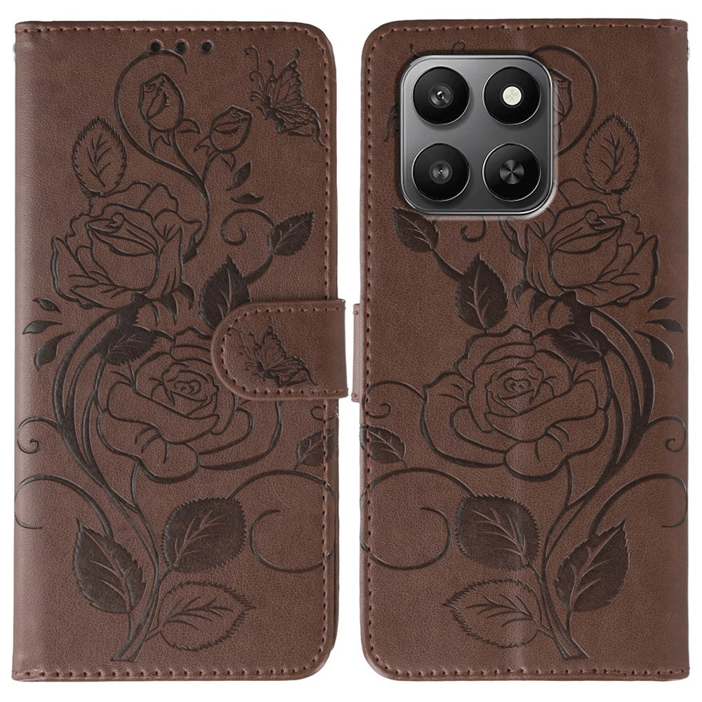 Case For Honor 400 Smart 5G  /  400 Smart  /  X7d 4G  /  X7d 5G Wallet Stand Imprinted Rose Butterfly PU Leather Phone Cover