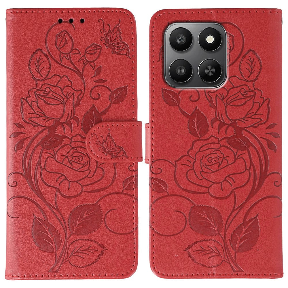 Case For Honor 400 Smart 5G  /  400 Smart  /  X7d 4G  /  X7d 5G Wallet Stand Imprinted Rose Butterfly PU Leather Phone Cover