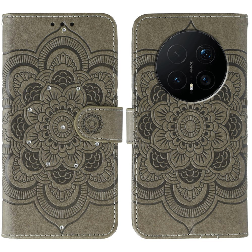 For Honor Magic8 Pro 5G Case Rhinestone Decor PU Leather Mandala Imprint Phone Cover with Wrist Strap