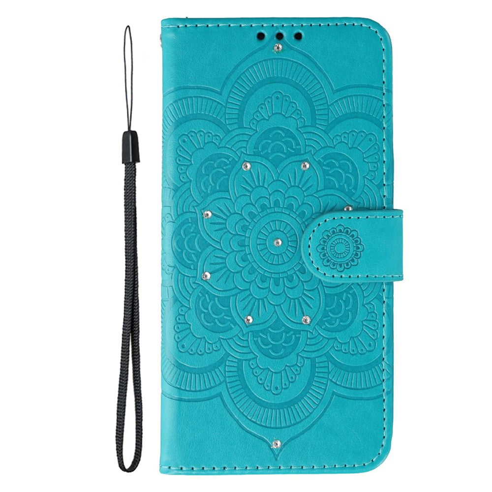 For Honor Magic8 5G Case Rhinestone Decor PU Leather Mandala Imprint Phone Cover with Wrist Strap