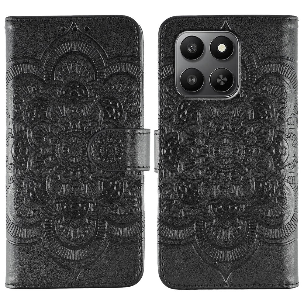 PU læder cover til Honor 400 Smart 5G / 400 Smart / X7d 4G / X7d 5G Mandala-præget design pung telefoncover med håndledsrem