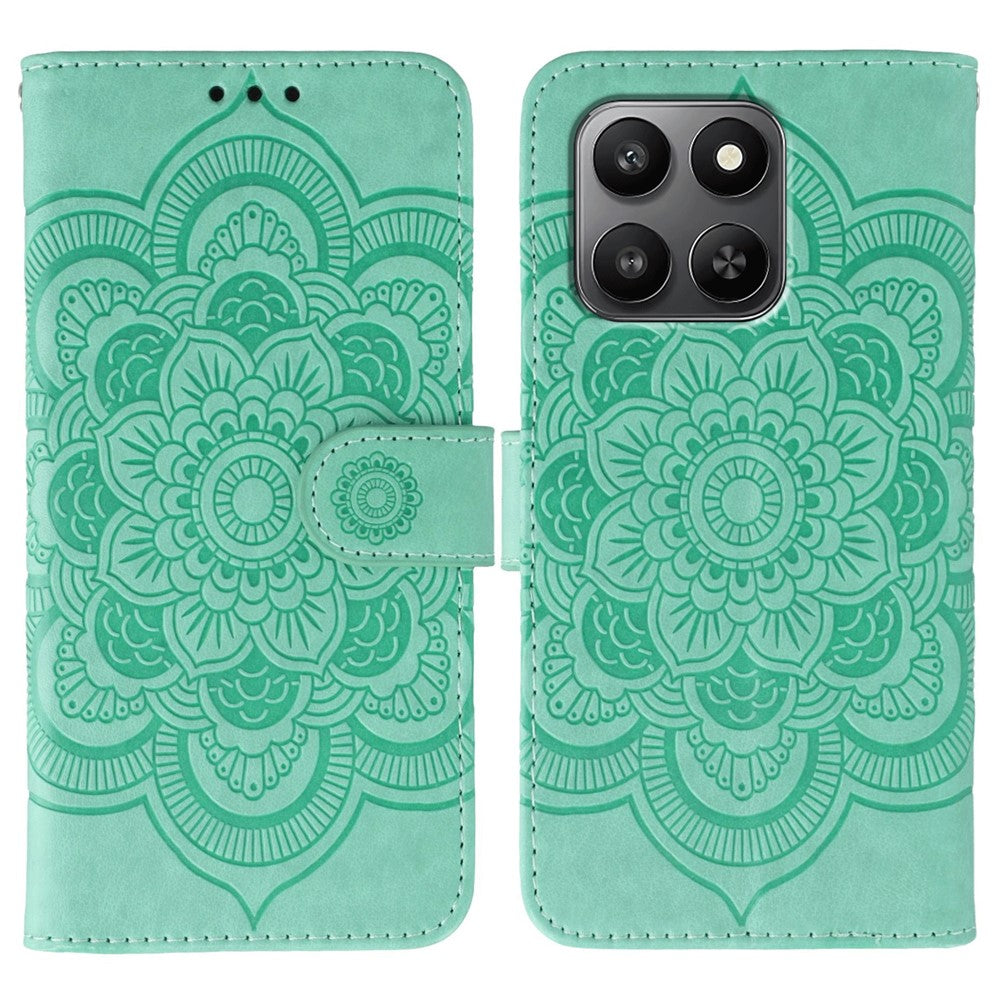 PU læder cover til Honor 400 Smart 5G / 400 Smart / X7d 4G / X7d 5G Mandala-præget design pung telefoncover med håndledsrem