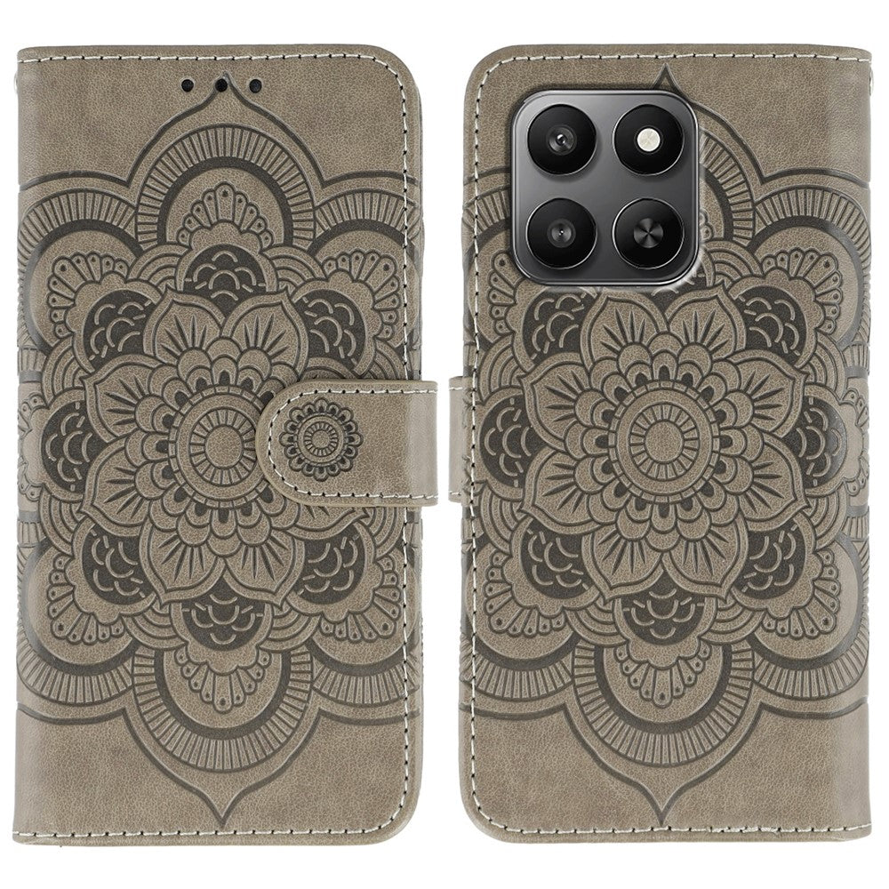 PU læder cover til Honor 400 Smart 5G / 400 Smart / X7d 4G / X7d 5G Mandala-præget design pung telefoncover med håndledsrem