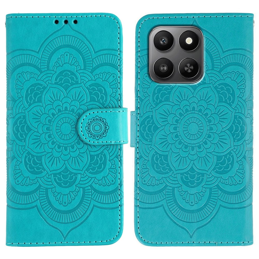 PU læder cover til Honor 400 Smart 5G / 400 Smart / X7d 4G / X7d 5G Mandala-præget design pung telefoncover med håndledsrem