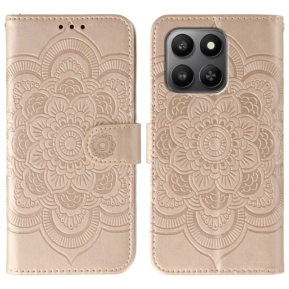 PU læder cover til Honor 400 Smart 5G / 400 Smart / X7d 4G / X7d 5G Mandala-præget design pung telefoncover med håndledsrem