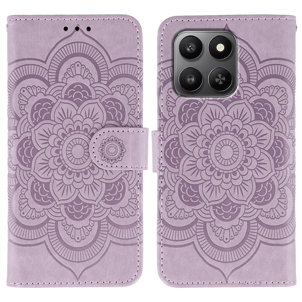PU læder cover til Honor 400 Smart 5G / 400 Smart / X7d 4G / X7d 5G Mandala-præget design pung telefoncover med håndledsrem