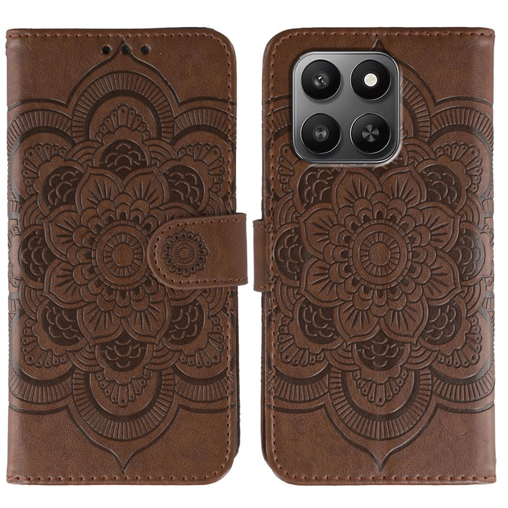 PU læder cover til Honor 400 Smart 5G / 400 Smart / X7d 4G / X7d 5G Mandala-præget design pung telefoncover med håndledsrem