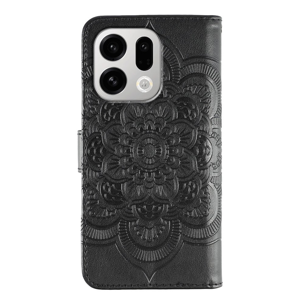 For Oppo Find X9 5G Case PU Leather Mandala Imprinted Design Wallet Phone Cover with Wrist Strap