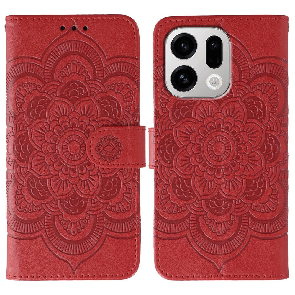 For Oppo Find X9 5G Case PU Leather Mandala Imprinted Design Wallet Phone Cover with Wrist Strap