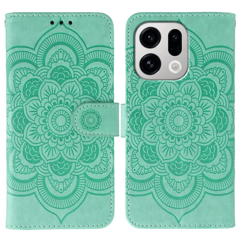 For Oppo Find X9 5G Case PU Leather Mandala Imprinted Design Wallet Phone Cover with Wrist Strap