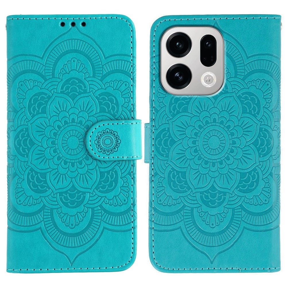 For Oppo Find X9 5G Case PU Leather Mandala Imprinted Design Wallet Phone Cover with Wrist Strap