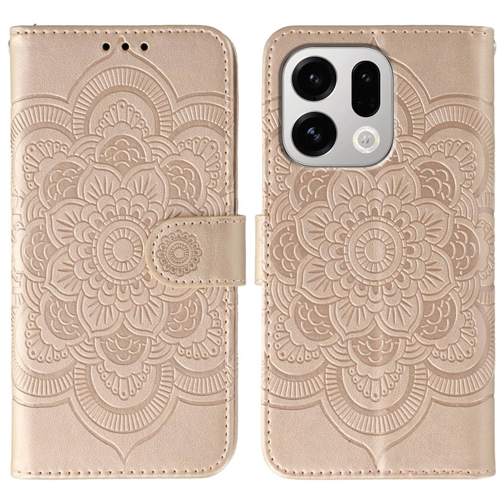 For Oppo Find X9 5G Case PU Leather Mandala Imprinted Design Wallet Phone Cover with Wrist Strap