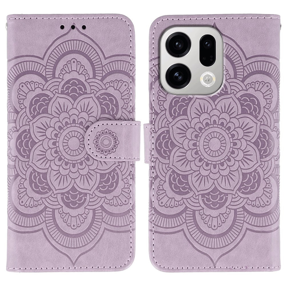For Oppo Find X9 5G Case PU Leather Mandala Imprinted Design Wallet Phone Cover with Wrist Strap