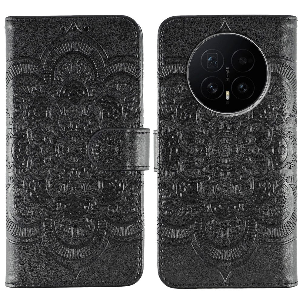 For Honor Magic8 5G Case PU Leather Mandala Imprinted Design Wallet Phone Cover with Wrist Strap