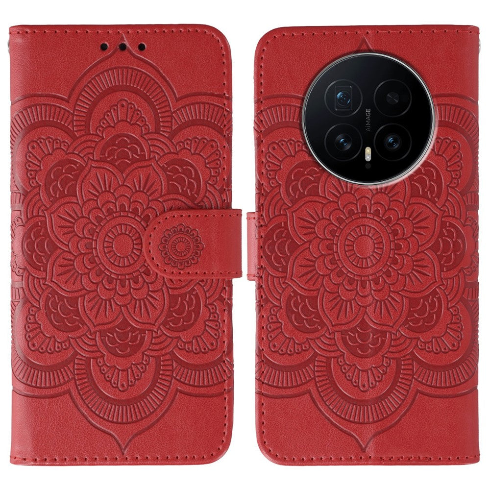 For Honor Magic8 5G Case PU Leather Mandala Imprinted Design Wallet Phone Cover with Wrist Strap