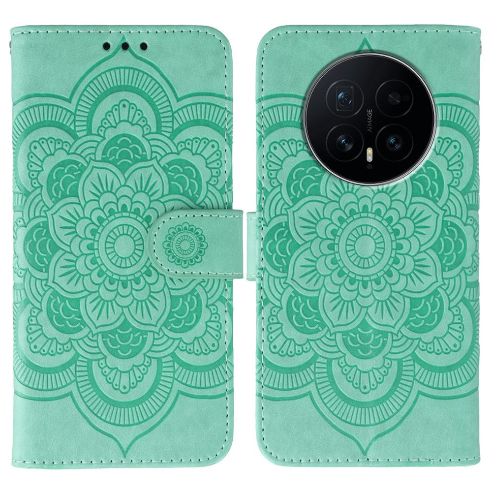 For Honor Magic8 5G Case PU Leather Mandala Imprinted Design Wallet Phone Cover with Wrist Strap
