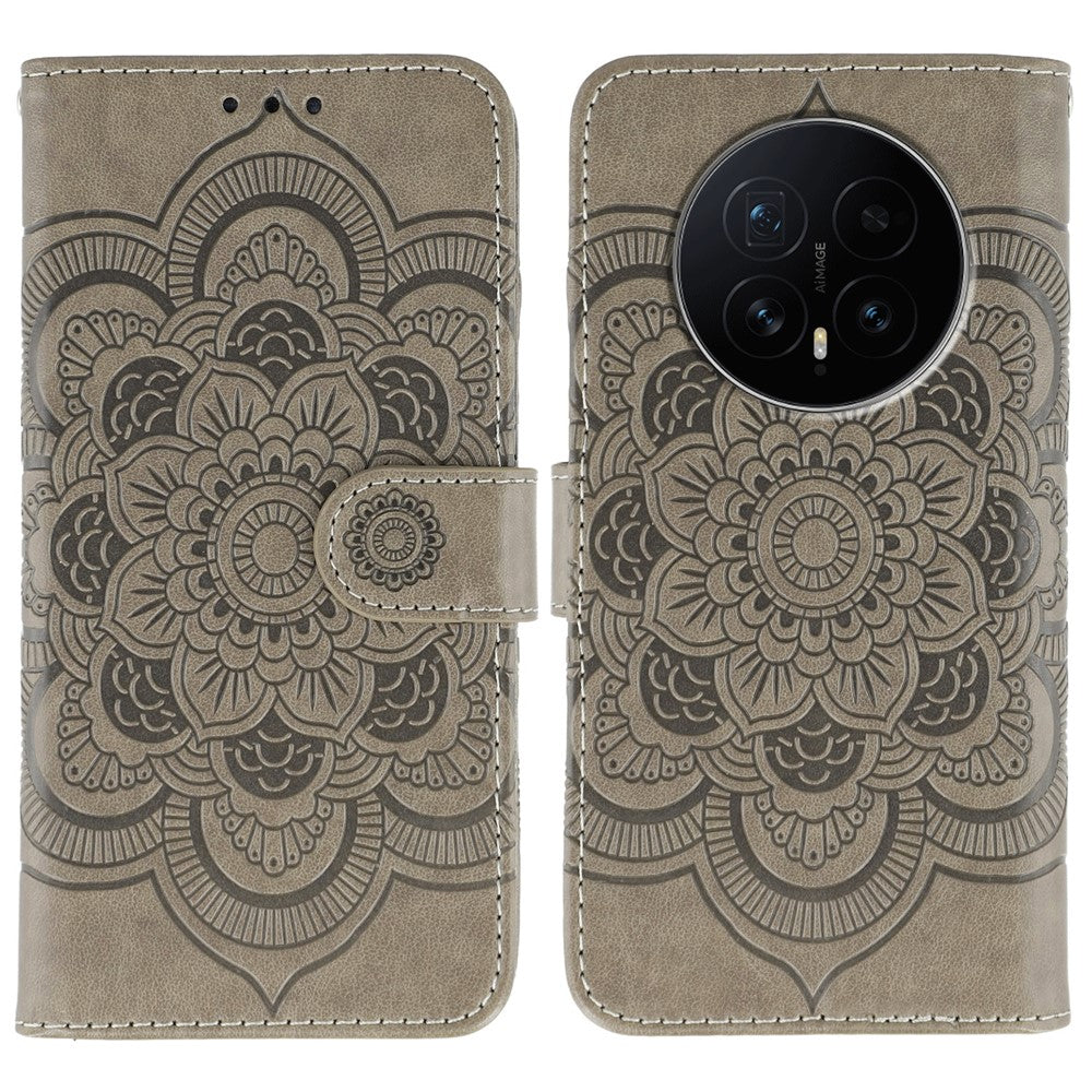 For Honor Magic8 5G Case PU Leather Mandala Imprinted Design Wallet Phone Cover with Wrist Strap