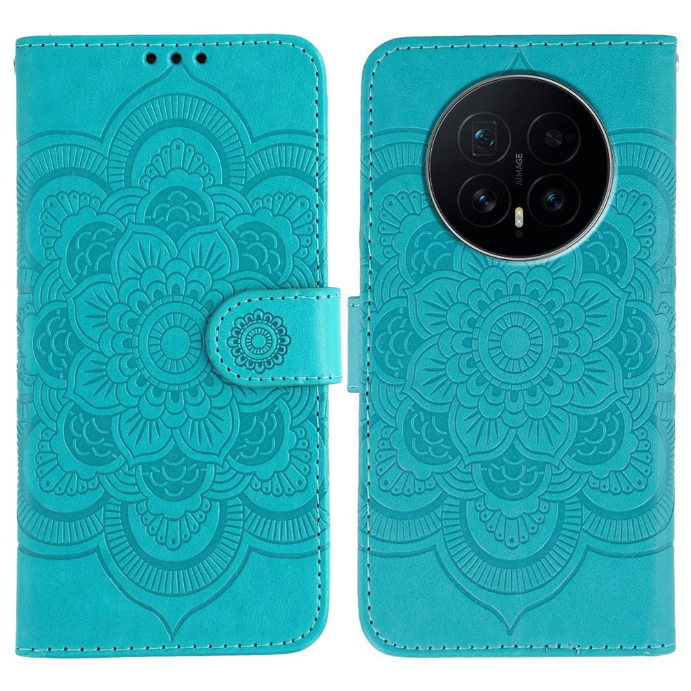 For Honor Magic8 5G Case PU Leather Mandala Imprinted Design Wallet Phone Cover with Wrist Strap