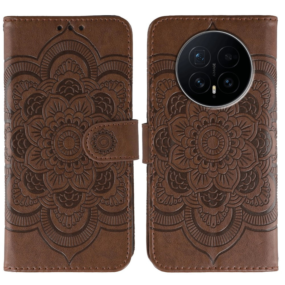 For Honor Magic8 5G Case PU Leather Mandala Imprinted Design Wallet Phone Cover with Wrist Strap
