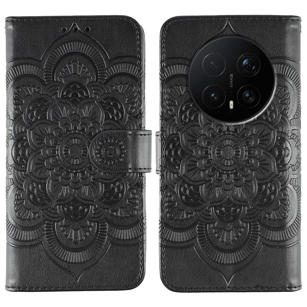 For Honor Magic8 Pro 5G Case PU Leather Mandala Imprinted Design Wallet Phone Cover with Wrist Strap