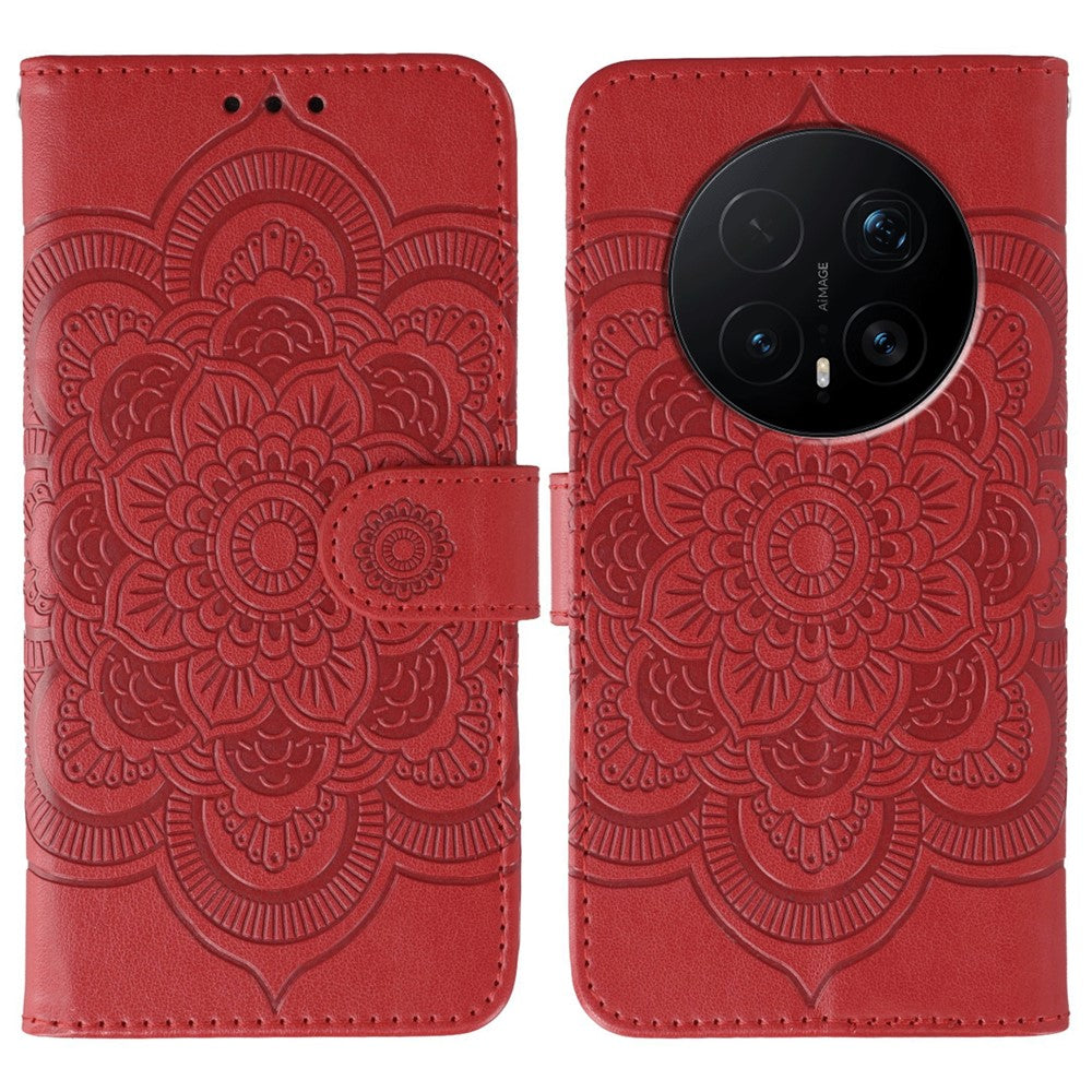 For Honor Magic8 Pro 5G Case PU Leather Mandala Imprinted Design Wallet Phone Cover with Wrist Strap