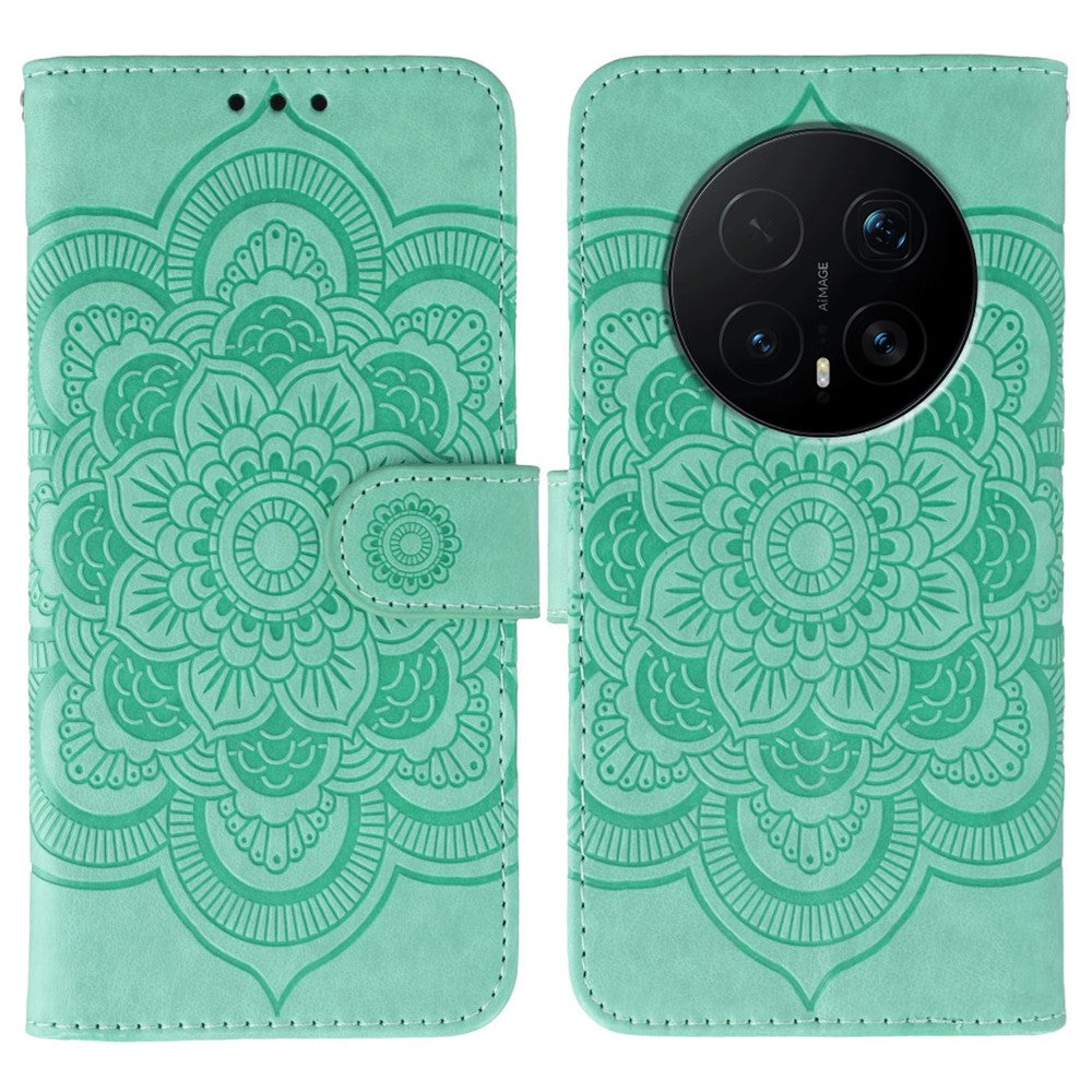 For Honor Magic8 Pro 5G Case PU Leather Mandala Imprinted Design Wallet Phone Cover with Wrist Strap