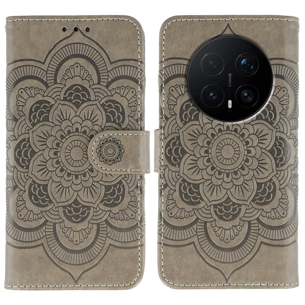 For Honor Magic8 Pro 5G Case PU Leather Mandala Imprinted Design Wallet Phone Cover with Wrist Strap