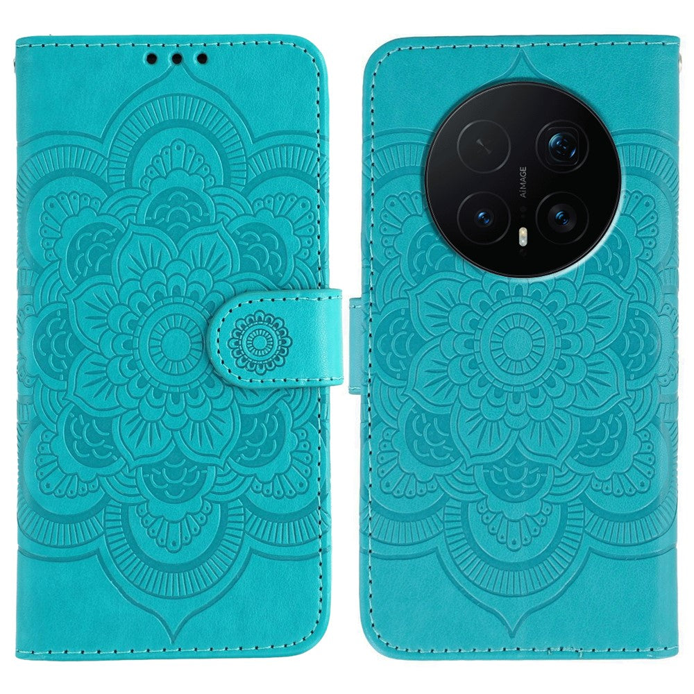 For Honor Magic8 Pro 5G Case PU Leather Mandala Imprinted Design Wallet Phone Cover with Wrist Strap