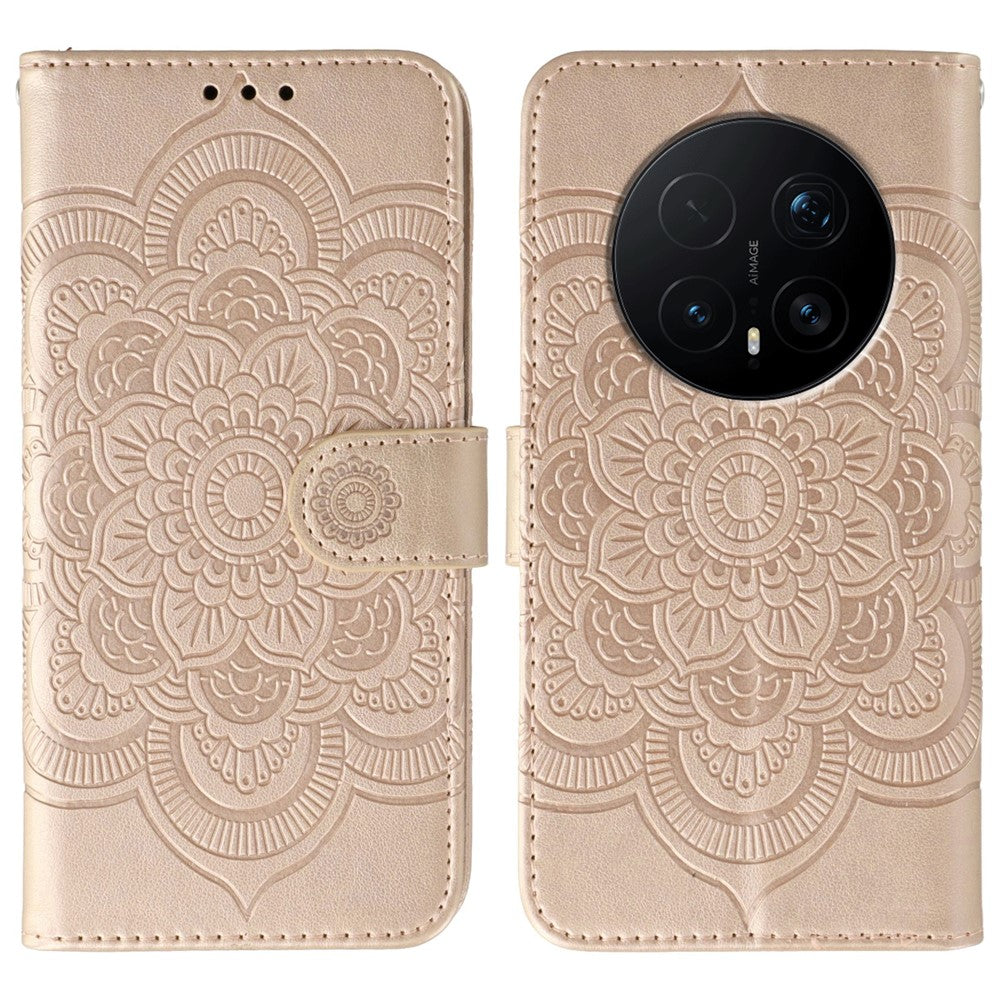 For Honor Magic8 Pro 5G Case PU Leather Mandala Imprinted Design Wallet Phone Cover with Wrist Strap