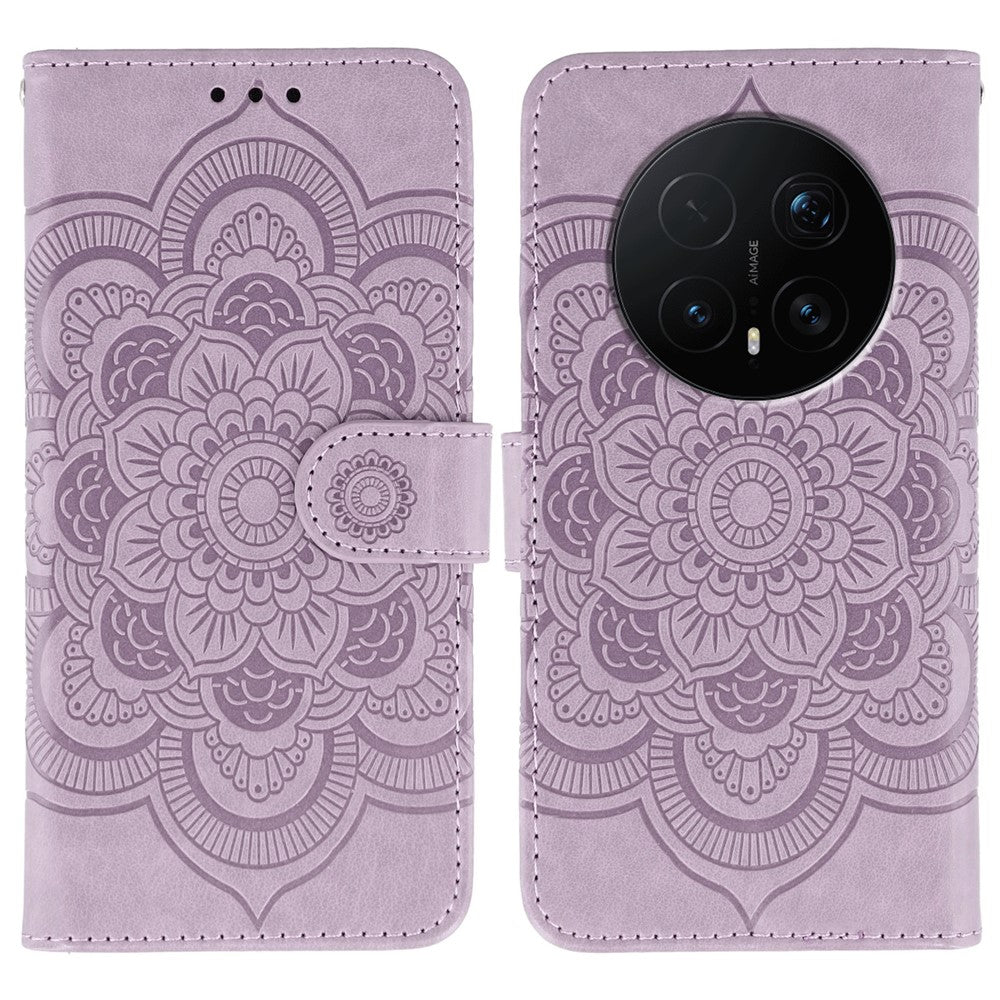 For Honor Magic8 Pro 5G Case PU Leather Mandala Imprinted Design Wallet Phone Cover with Wrist Strap