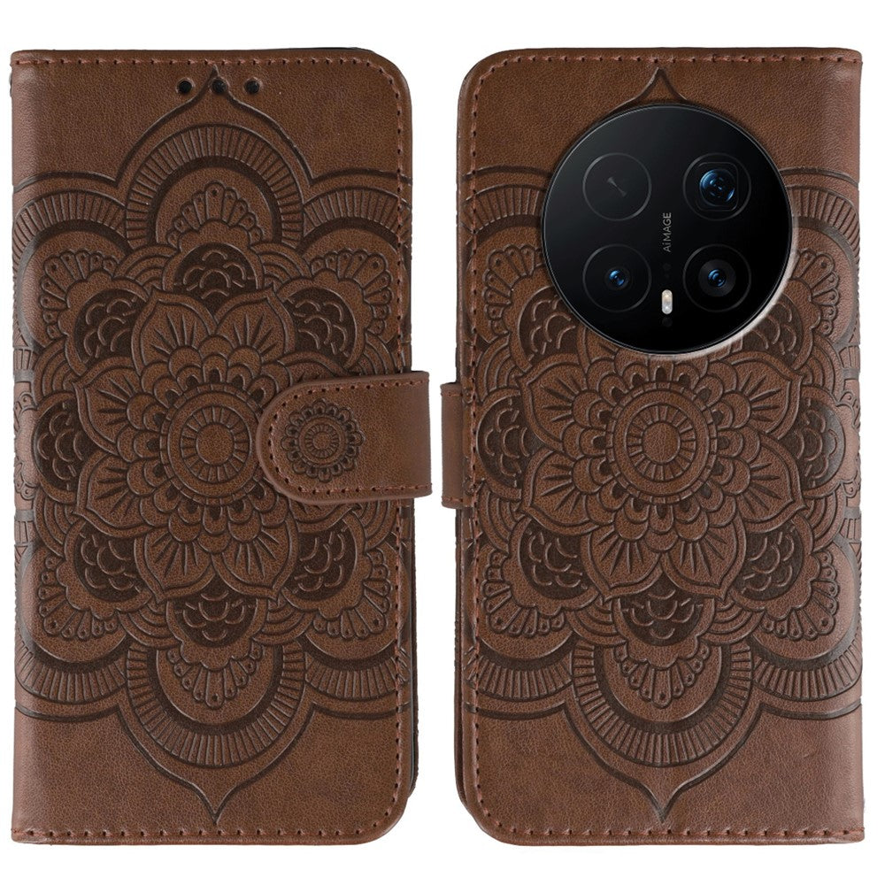 For Honor Magic8 Pro 5G Case PU Leather Mandala Imprinted Design Wallet Phone Cover with Wrist Strap