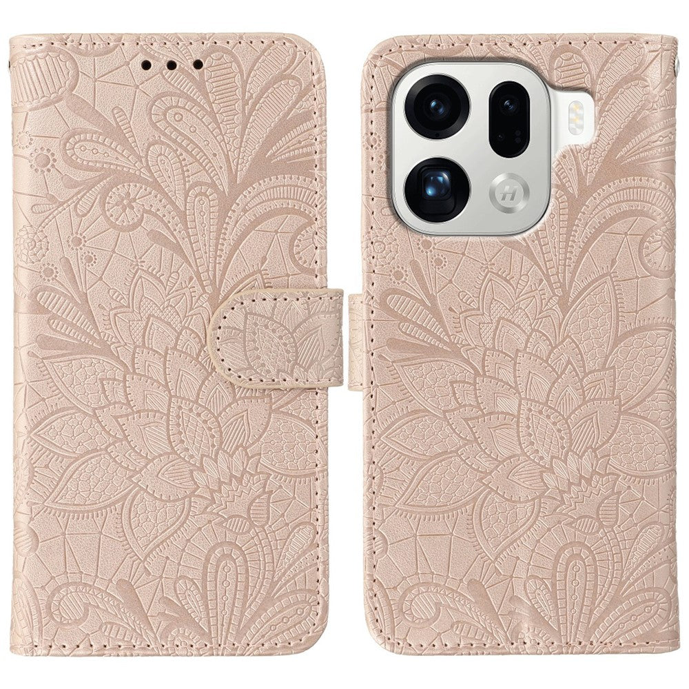 For Oppo Find X9 Pro 5G Case Lace Flowers PU Leather Flip Wallet Phone Cover