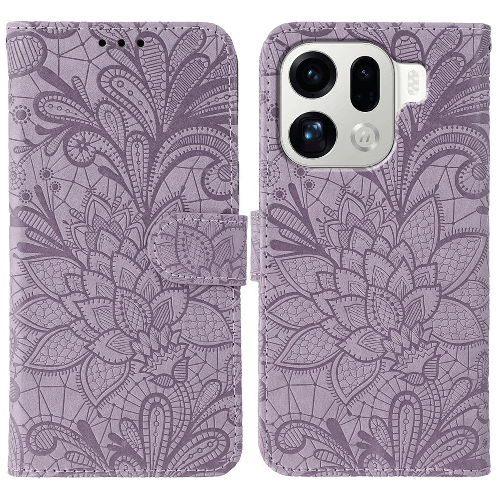 For Oppo Find X9 Pro 5G Case Lace Flowers PU Leather Flip Wallet Phone Cover