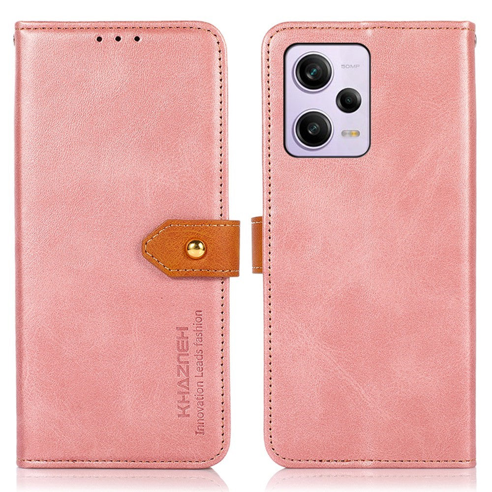 KHAZNEH För Xiaomi Redmi Note 12 Pro 5G / Note 12 Pro Speed 5G / Poco X5 Pro 5G Stativfunktion Kohudtextur PU-läder mobilskal Magnetiskt Guldspänne Fallskyddande Fodral Plånbok