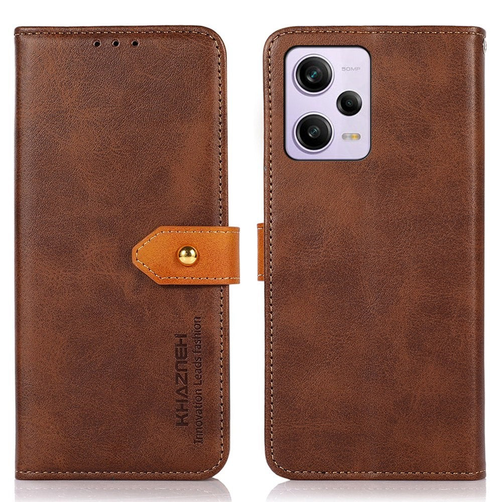 KHAZNEH För Xiaomi Redmi Note 12 Pro 5G / Note 12 Pro Speed 5G / Poco X5 Pro 5G Stativfunktion Kohudtextur PU-läder mobilskal Magnetiskt Guldspänne Fallskyddande Fodral Plånbok