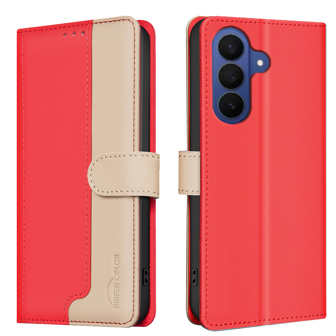 BINFEN COLOR til Samsung Galaxy A57 5G læderetui Samlesyet farve RFID-blokerende pung stativ telefoncover