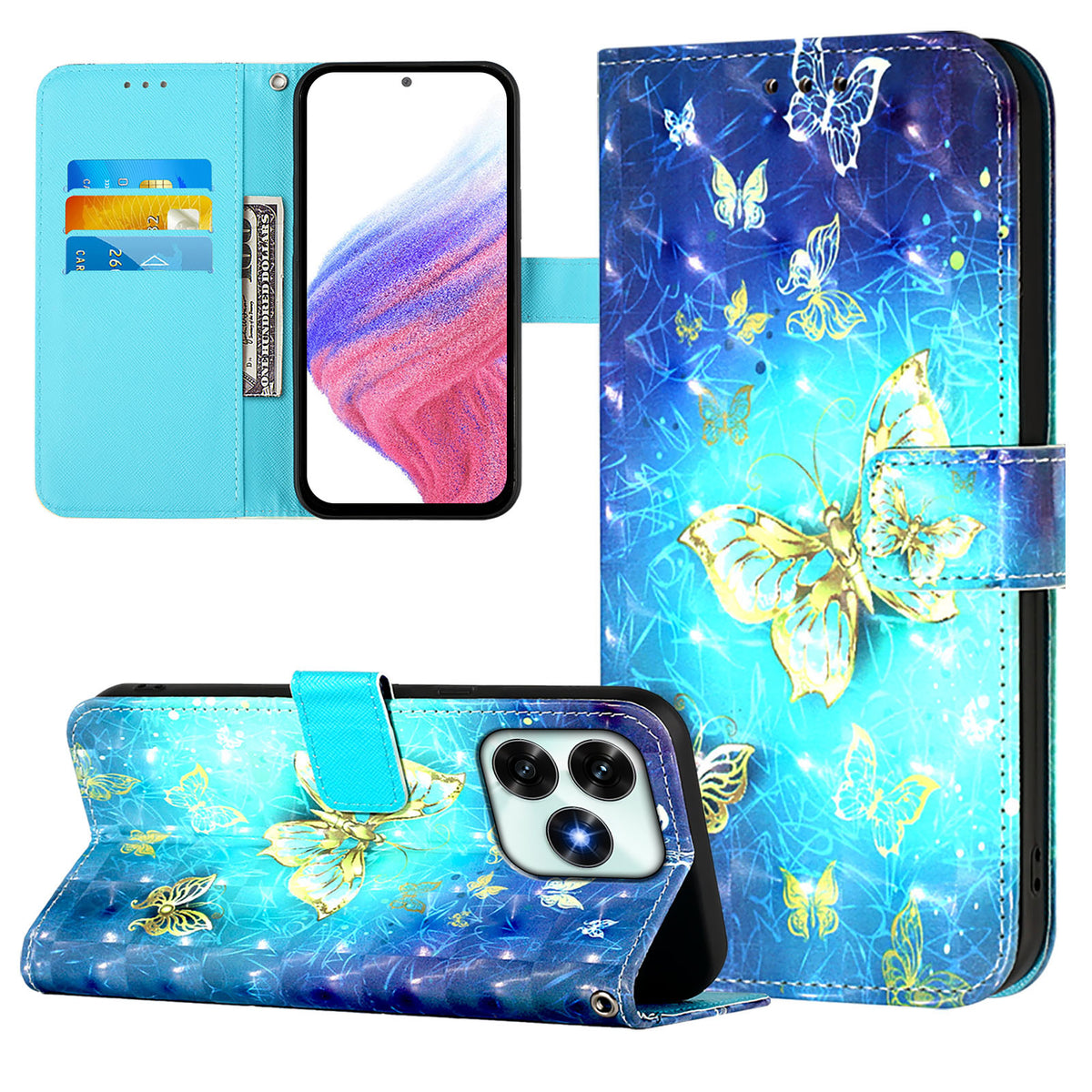 For Honor X5c Plus 4G Leather Case Pattern Printing Wallet Stand Mobile Cover with Strap