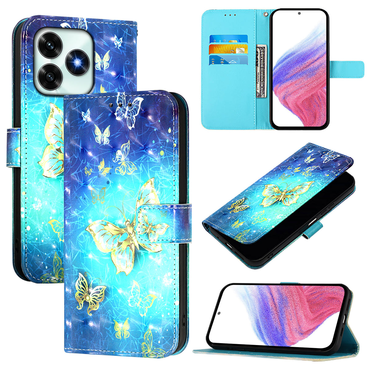 For Honor X5c Plus 4G Leather Case Pattern Printing Wallet Stand Mobile Cover with Strap