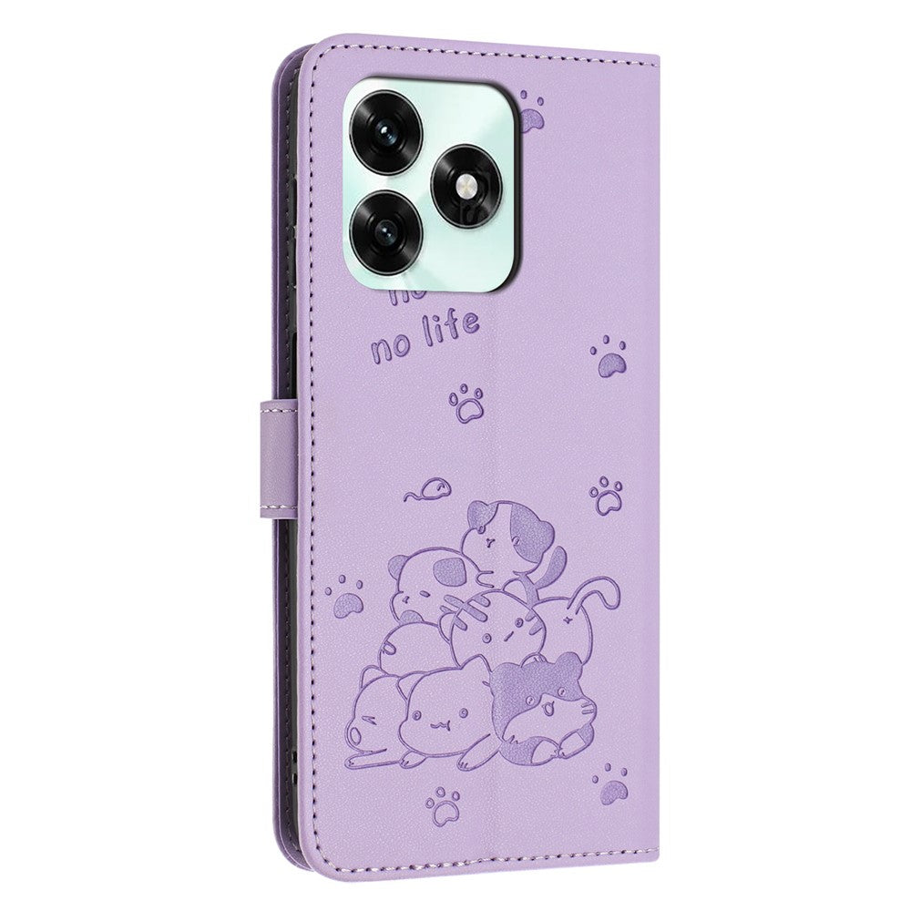 Til Honor X5c Plus 4G / X5c 4G Pung Etui Katteaftryk Læder Telefoncover med Rem