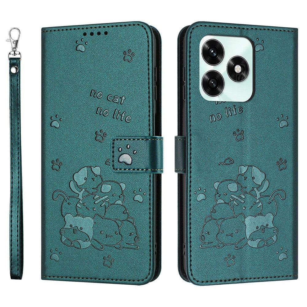 Til Honor X5c Plus 4G / X5c 4G Pung Etui Katteaftryk Læder Telefoncover med Rem
