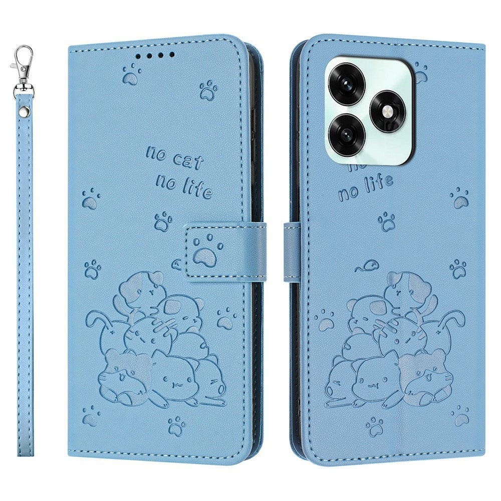Til Honor X5c Plus 4G / X5c 4G Pung Etui Katteaftryk Læder Telefoncover med Rem
