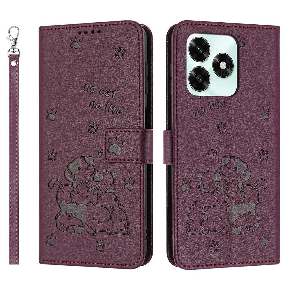 Til Honor X5c Plus 4G / X5c 4G Pung Etui Katteaftryk Læder Telefoncover med Rem