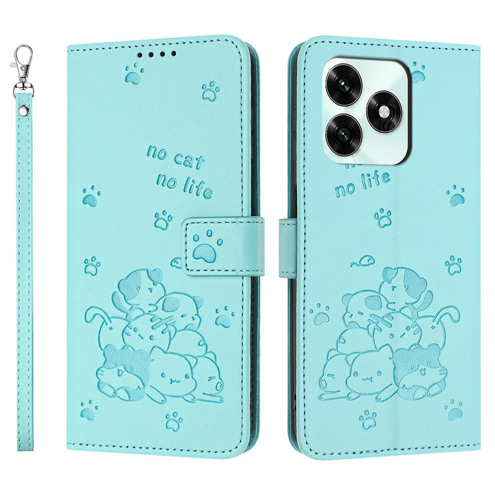 Til Honor X5c Plus 4G / X5c 4G Pung Etui Katteaftryk Læder Telefoncover med Rem
