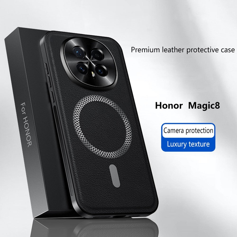 For Honor Magic8 5G Magnetic Case PU TPU PC Phone Back Cover with Metal Lens Frame