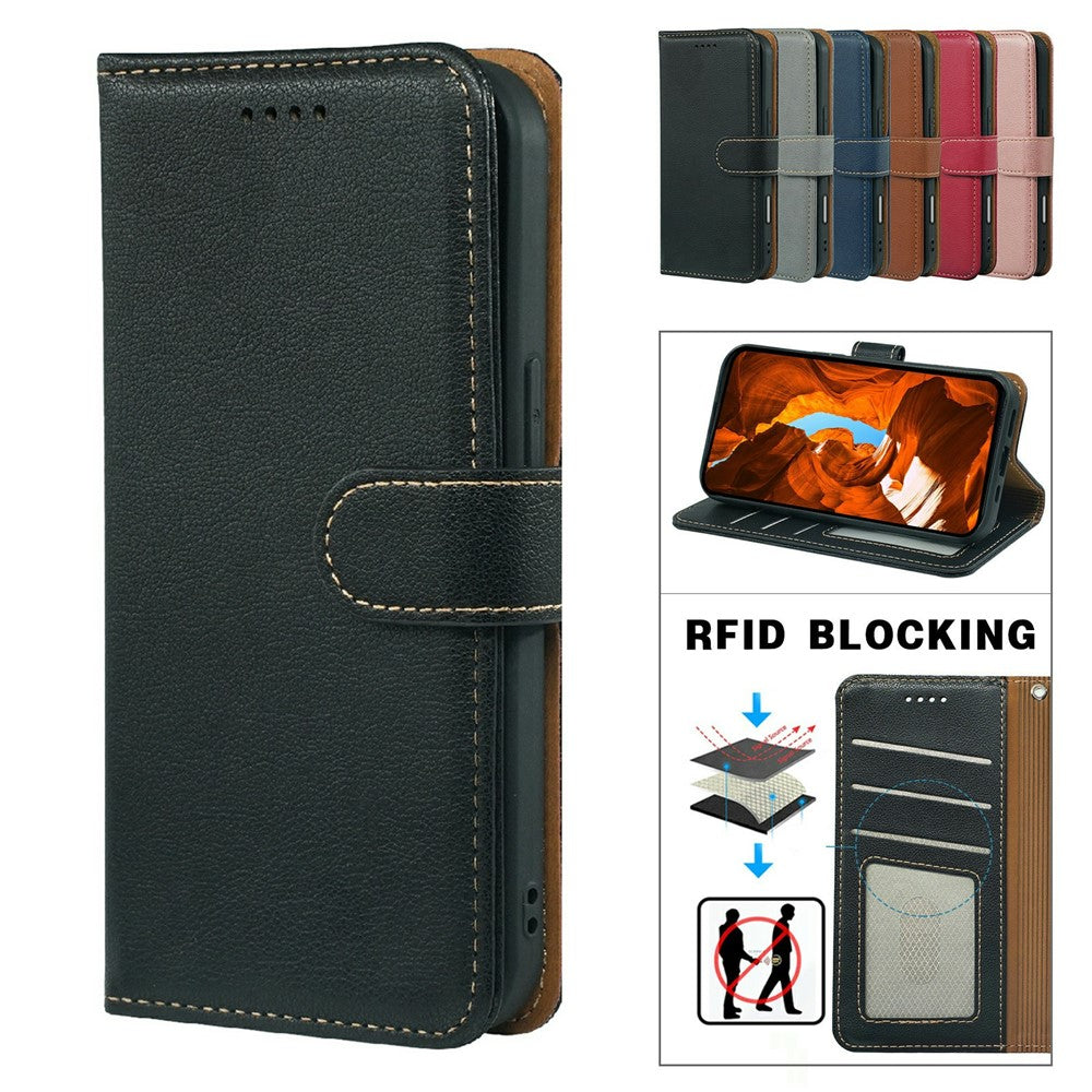 Phone Case for Honor 400 Smart 5G  /  X7d 4G  /  X7d 5G RFID Blocking Wallet Litchi Texture Leather Phone Cover Magnetic Clasp