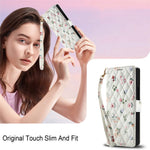 For Samsung Galaxy Z Fold4 5G Wallet Case Rhombic Floral Design Leather Flip Phone Cover with Strap