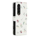 For Samsung Galaxy Z Fold4 5G Wallet Case Rhombic Floral Design Leather Flip Phone Cover with Strap
