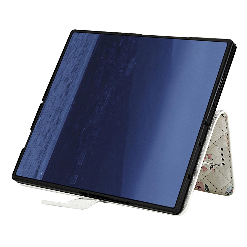 For Samsung Galaxy Z Fold4 5G Wallet Case Rhombic Floral Design Leather Flip Phone Cover with Strap
