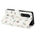 For Samsung Galaxy Z Fold4 5G Wallet Case Rhombic Floral Design Leather Flip Phone Cover with Strap